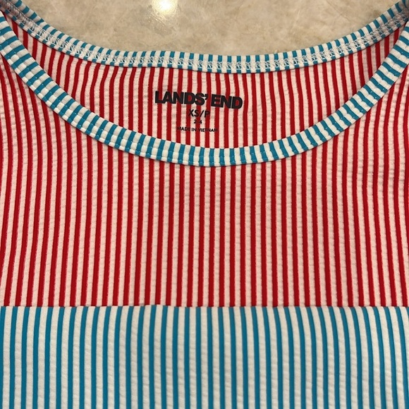 NEW Lands’ End Striped Rash Guard Blue‎ Red Yellow Breton Stripe Women's XS - Picture 2 of 10